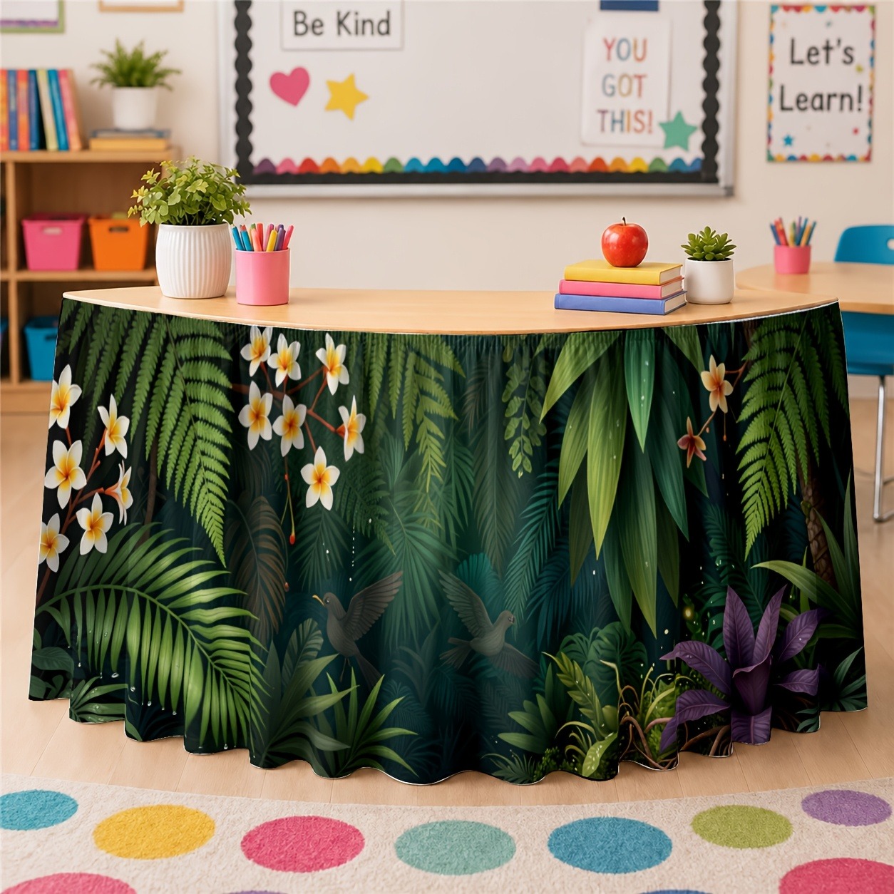 Home Office Work Table - オフィスデスク、ダイニングテーブル、作業エリア、書斎、ホームオフィス、テーブルスカート用の緑のエキゾチックな植物装飾