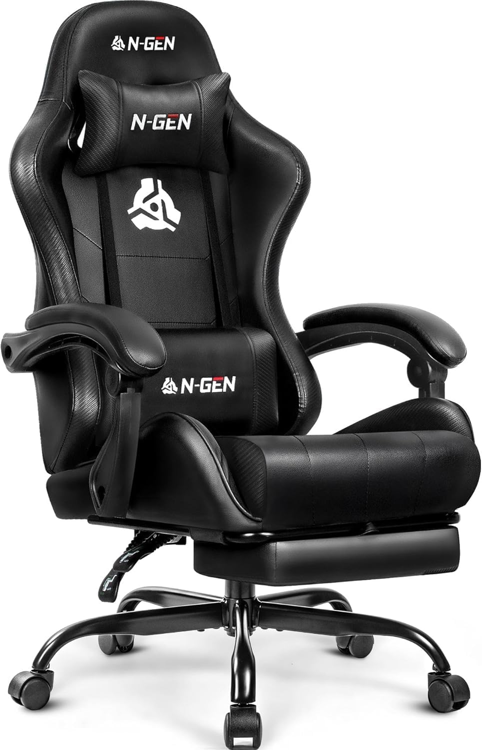 Ergonomic Office Chair - フットレスト付きゲーミングチェア、ランバーサポート、ホームオフィス用ハイバックリクライニングチェア、人間工学に基づいたコンピューターデスクチェア、カーボンブラック