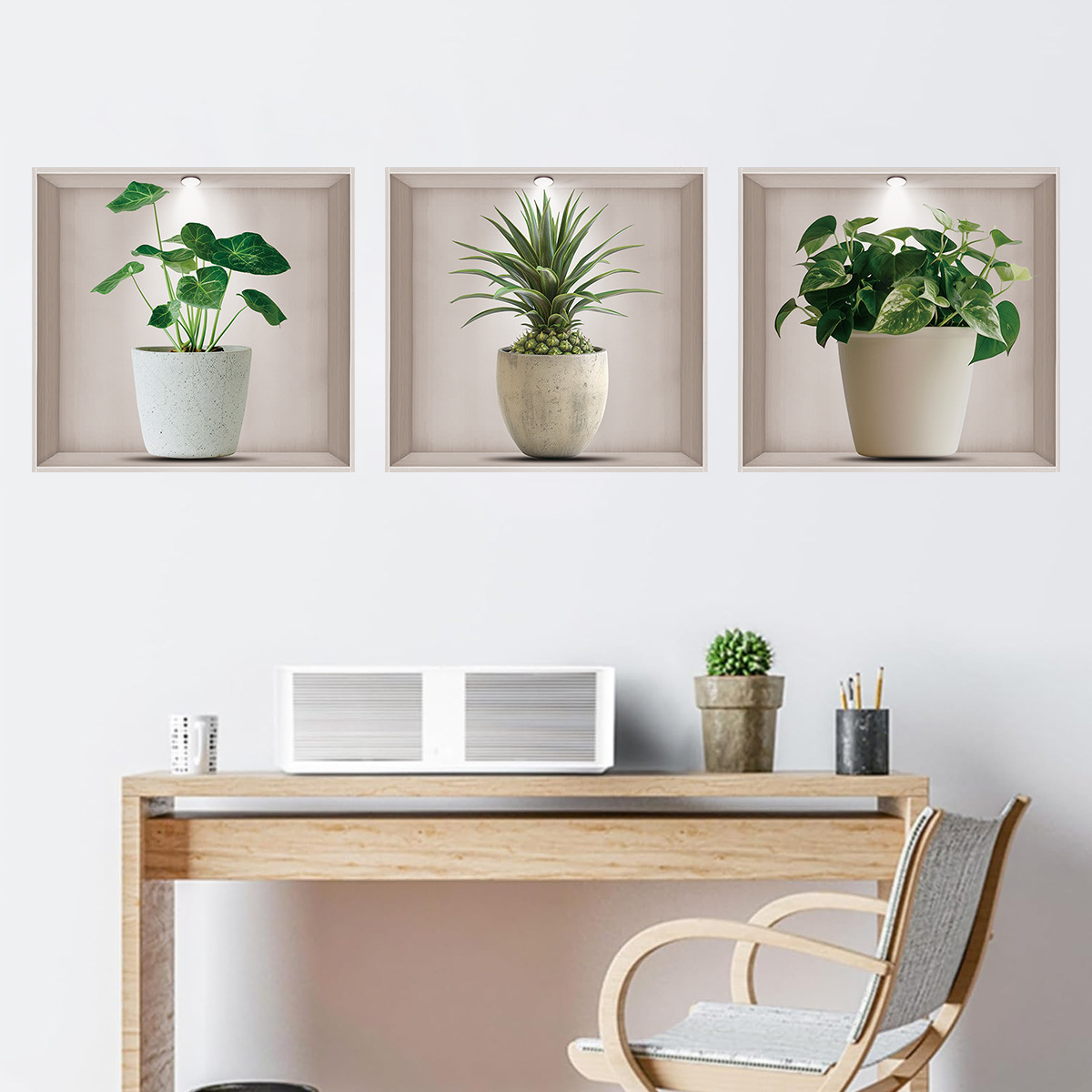 Home Office Layout - 植木鉢、緑の植物、ウォールステッカー、リビングルーム、オフィス、背景壁、装飾用ウォールステッカー