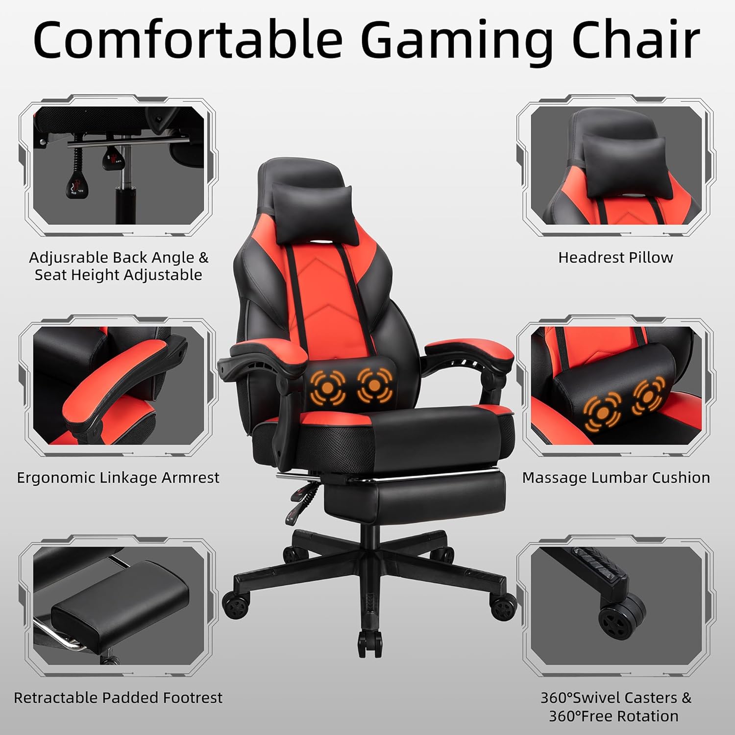 フットレスト付きゲーミングチェア、マッサージランバーサポート - Ergonomic Office Chair のレビューと価格